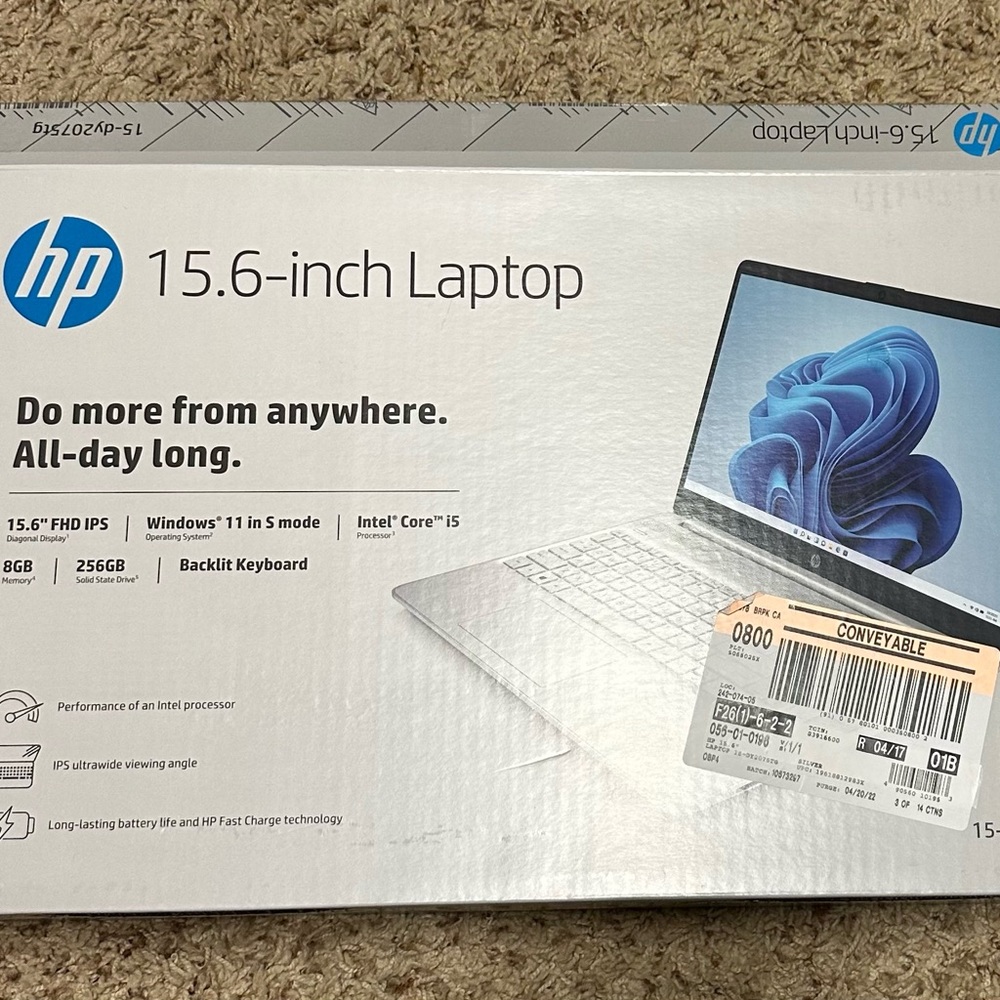 HP 15.6" FHD Laptop - Intel Core i5 - 8GB
RAM - 256GB SSD Flash Storage